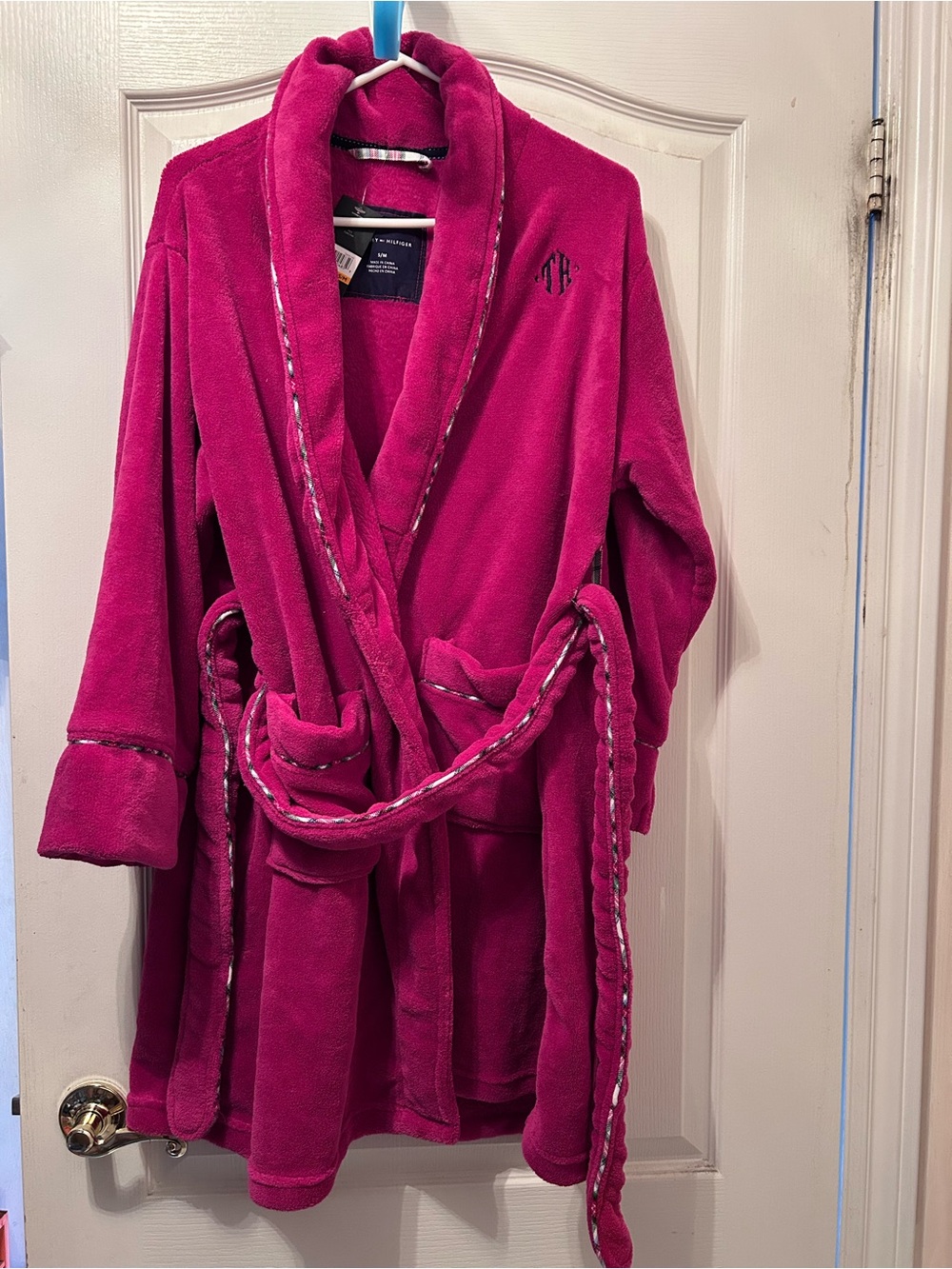 Tommy Hilfiger Plush Fuchsia Bath Robe with Contrast Trim